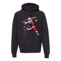 Santa Playing Baseball Christmas Baseball Player Premium Hoodie