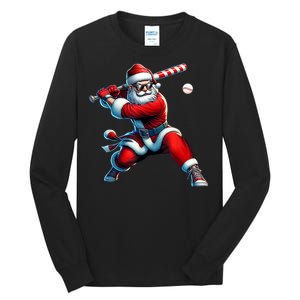 Santa Playing Baseball Christmas Baseball Player Tall Long Sleeve T-Shirt