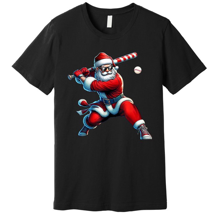 Santa Playing Baseball Christmas Baseball Player Premium T-Shirt