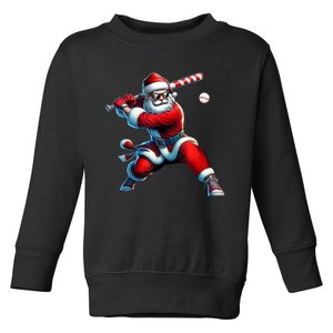 Santa Playing Baseball Christmas Baseball Player Toddler Sweatshirt