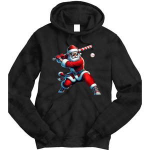 Santa Playing Baseball Christmas Baseball Player Tie Dye Hoodie