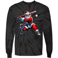 Santa Playing Baseball Christmas Baseball Player Tie-Dye Long Sleeve Shirt