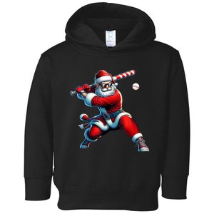 Santa Playing Baseball Christmas Baseball Player Toddler Hoodie