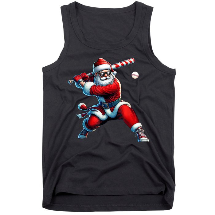 Santa Playing Baseball Christmas Baseball Player Tank Top