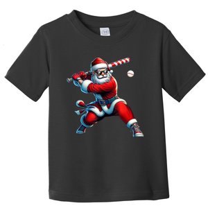 Santa Playing Baseball Christmas Baseball Player Toddler T-Shirt