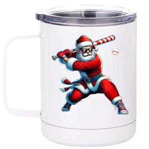 Santa Playing Baseball Christmas Baseball Player 12 oz Stainless Steel Tumbler Cup