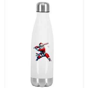 Santa Playing Baseball Christmas Baseball Player Stainless Steel Insulated Water Bottle