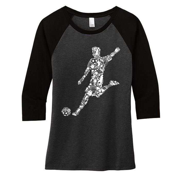 Soccer Player Boys Kids Youth Men TShirt Women's Tri-Blend 3/4-Sleeve Raglan Shirt