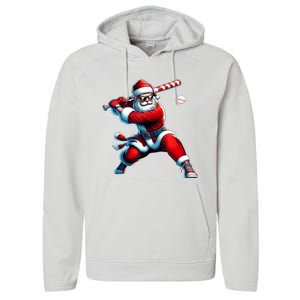 Santa Playing Baseball Christmas Baseball Player Performance Fleece Hoodie