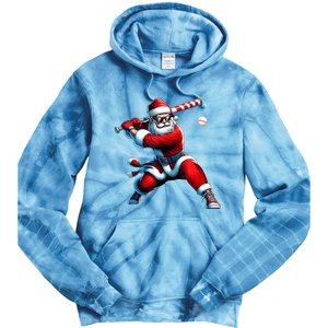 Santa Playing Baseball Christmas Baseball Player Tie Dye Hoodie