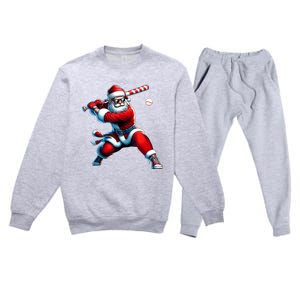 Santa Playing Baseball Christmas Baseball Player Premium Crewneck Sweatsuit Set