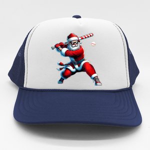 Santa Playing Baseball Christmas Baseball Player Trucker Hat