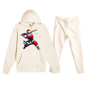 Santa Playing Baseball Christmas Baseball Player Premium Hooded Sweatsuit Set