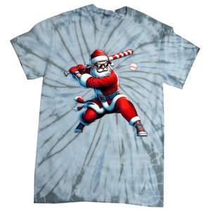 Santa Playing Baseball Christmas Baseball Player Tie-Dye T-Shirt