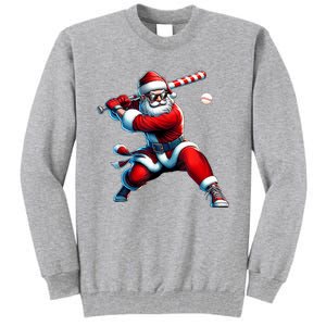 Santa Playing Baseball Christmas Baseball Player Tall Sweatshirt