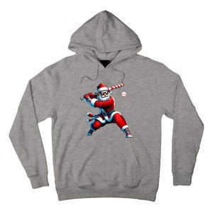 Santa Playing Baseball Christmas Baseball Player Tall Hoodie