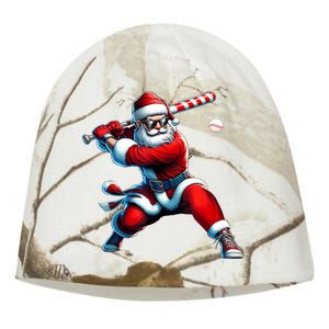 Santa Playing Baseball Christmas Baseball Player Kati - Camo Knit Beanie