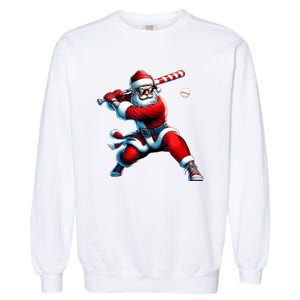 Santa Playing Baseball Christmas Baseball Player Garment-Dyed Sweatshirt