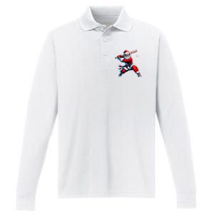 Santa Playing Baseball Christmas Baseball Player Performance Long Sleeve Polo