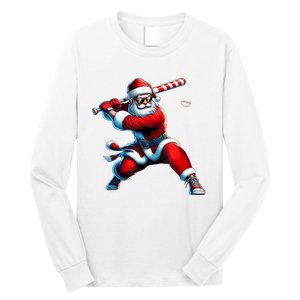 Santa Playing Baseball Christmas Baseball Player Long Sleeve Shirt