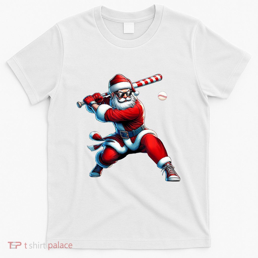 Santa Playing Baseball Christmas Baseball Player T-Shirt