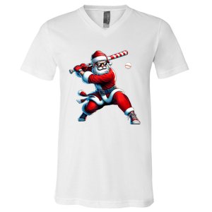 Santa Playing Baseball Christmas Baseball Player V-Neck T-Shirt