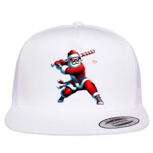 Santa Playing Baseball Christmas Baseball Player Flat Bill Trucker Hat