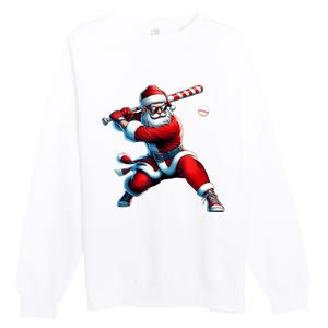 Santa Playing Baseball Christmas Baseball Player Premium Crewneck Sweatshirt