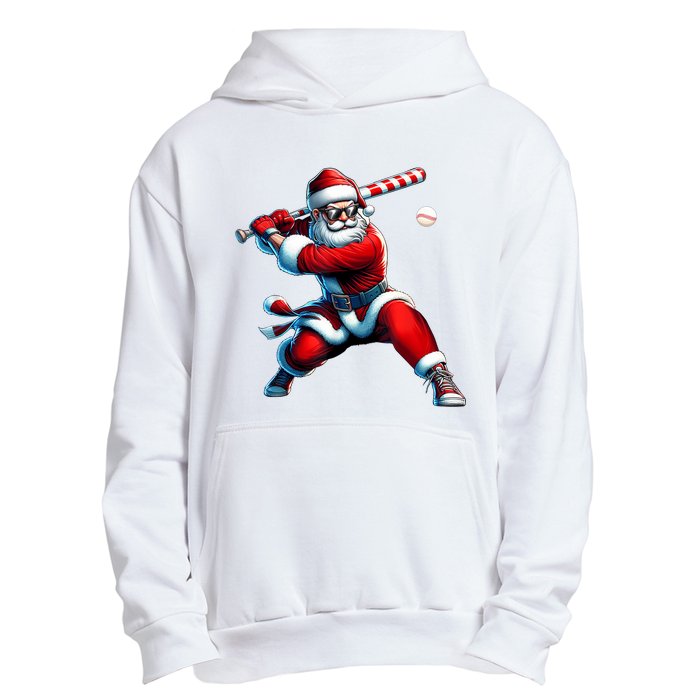 Santa Playing Baseball Christmas Baseball Player Urban Pullover Hoodie