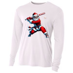 Santa Playing Baseball Christmas Baseball Player Cooling Performance Long Sleeve Crew