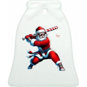 Santa Playing Baseball Christmas Baseball Player Ceramic Bell Ornament