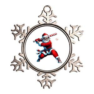 Santa Playing Baseball Christmas Baseball Player Metallic Star Ornament