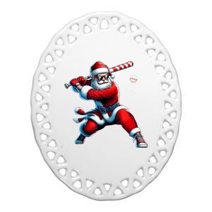 Santa Playing Baseball Christmas Baseball Player Ceramic Oval Ornament