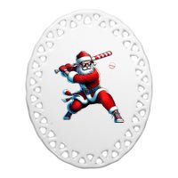 Santa Playing Baseball Christmas Baseball Player Ceramic Oval Ornament