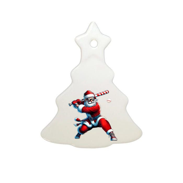 Santa Playing Baseball Christmas Baseball Player Ceramic Tree Ornament