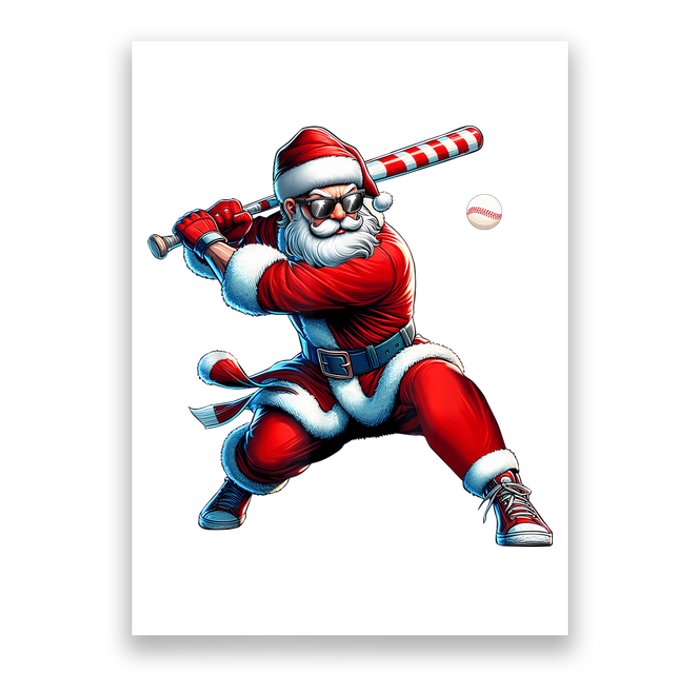 Santa Playing Baseball Christmas Baseball Player Poster