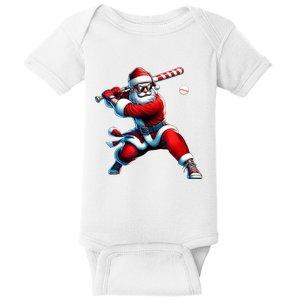 Santa Playing Baseball Christmas Baseball Player Baby Bodysuit