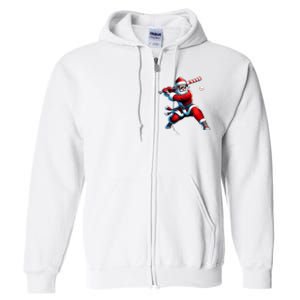 Santa Playing Baseball Christmas Baseball Player Full Zip Hoodie