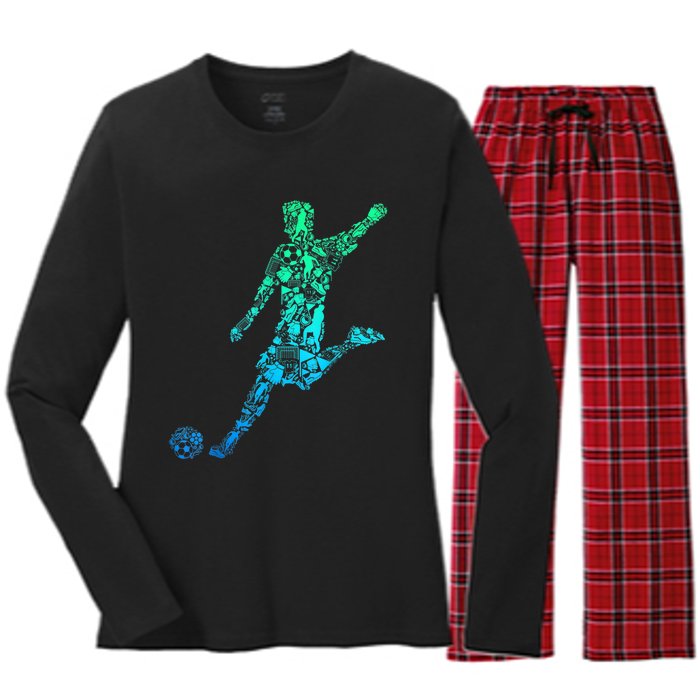 Soccer Player Boys Kids Youth Men TShirt Women's Long Sleeve Flannel Pajama Set 