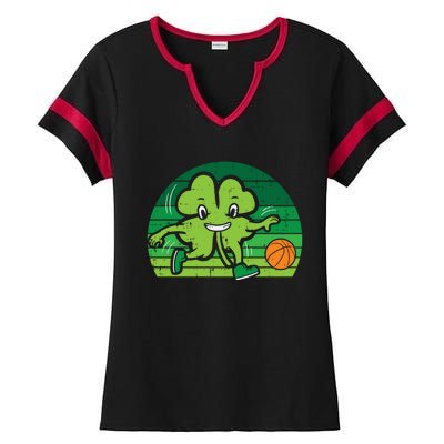 Shamrock Playing Basketball St Patricks Day Cute Gift Ladies Halftime Notch Neck Tee