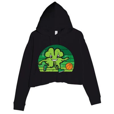 Shamrock Playing Basketball St Patricks Day Cute Gift Crop Fleece Hoodie