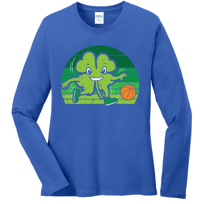 Shamrock Playing Basketball St Patricks Day Cute Gift Ladies Long Sleeve Shirt