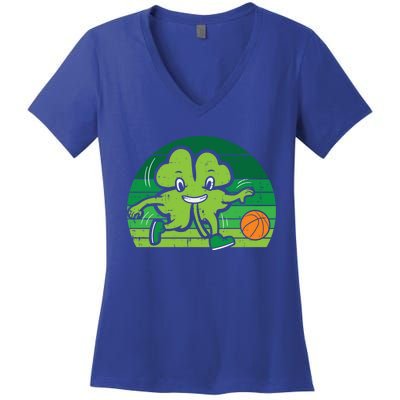 Shamrock Playing Basketball St Patricks Day Cute Gift Women's V-Neck T-Shirt