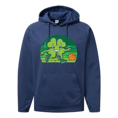 Shamrock Playing Basketball St Patricks Day Cute Gift Performance Fleece Hoodie