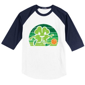 Shamrock Playing Basketball St Patricks Day Cute Gift Baseball Sleeve Shirt