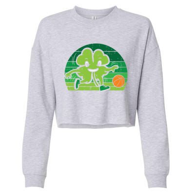 Shamrock Playing Basketball St Patricks Day Cute Gift Cropped Pullover Crew