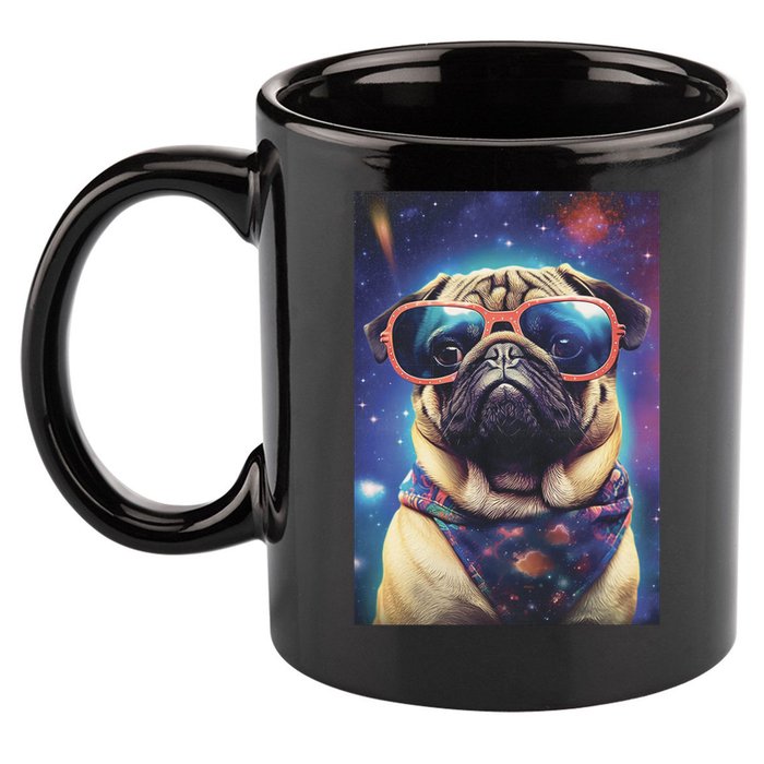 Space Pug Cool Dog Poster 11oz C Handle Ceramic Mug