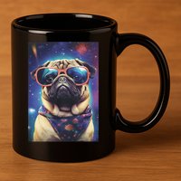 Space Pug Cool Dog Poster 11oz C Handle Ceramic Mug