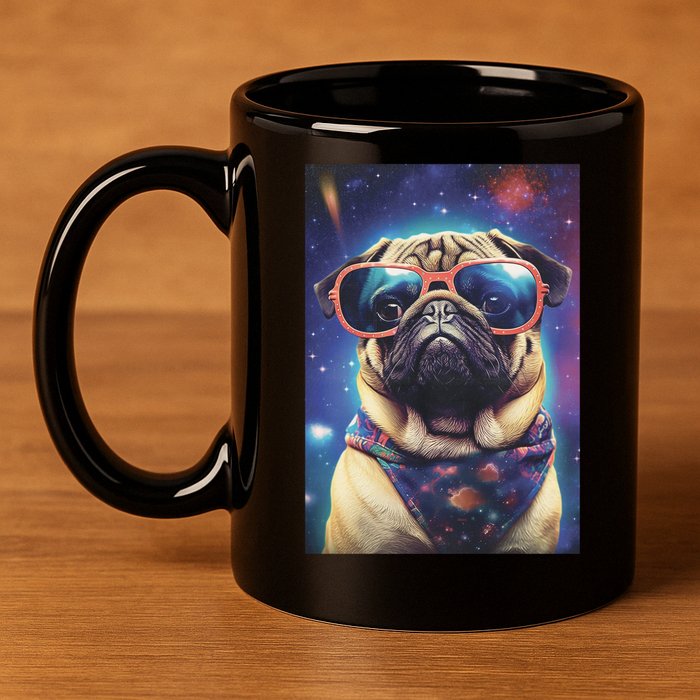 Space Pug Cool Dog Poster 11oz C Handle Ceramic Mug