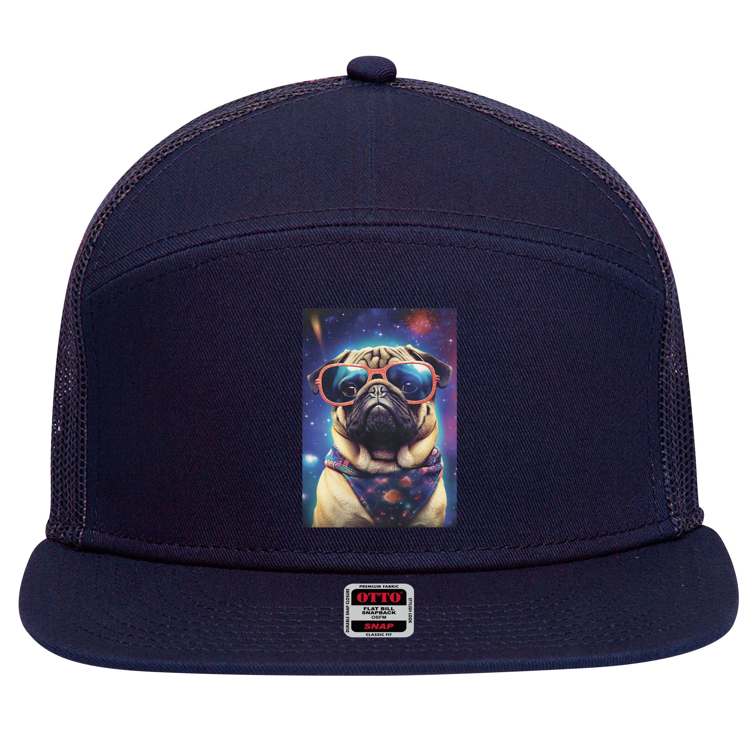 Space Pug Cool Dog Poster 7 Panel Mesh Trucker Snapback Hat